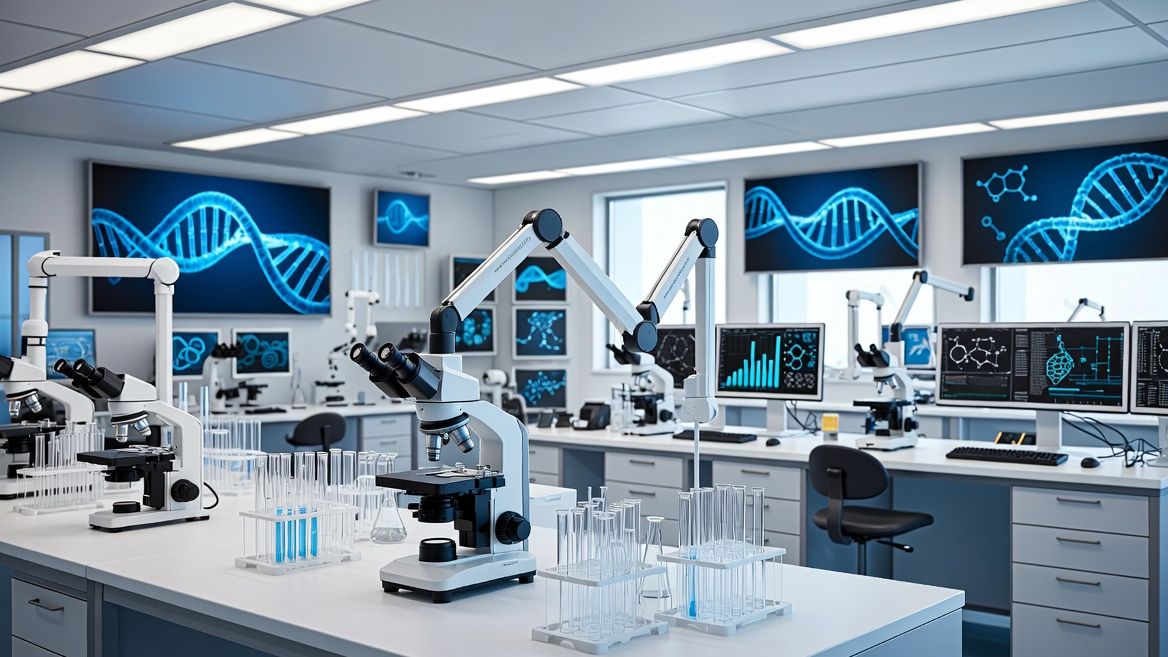 Modern laboratory with molecular imaging displays